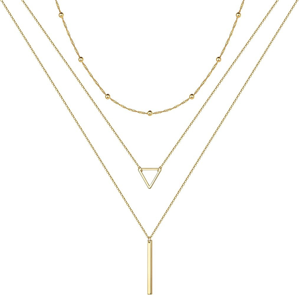 Turandoss Gold Layered Necklaces for Women - 14K Gold Plated Handmade Multilayer Bar Pearls Coin Dis | Amazon (US)