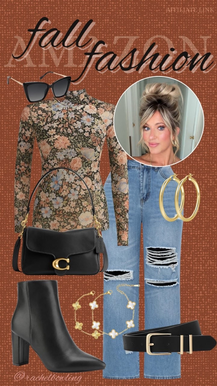 Fall fashion finds you need this season! 🍂

This floral top + denim combo is giving cozy chic meets classic cool! Perfect for coffee dates, errands, or girls’ night out.

✨ Outfit details:
🌸 Floral fitted top
👖 Distressed denim
🖤 Black heeled booties
👜 Coach shoulder bag
💫 Gold jewelry + belt to finish the look

#fallfashion #amazonfashionfinds #falloutfitideas #neutralstyle #rachelbowling #amazoninfluencer #affiliatelink

#LTKFallSale #LTKMidsize #LTKSeasonal