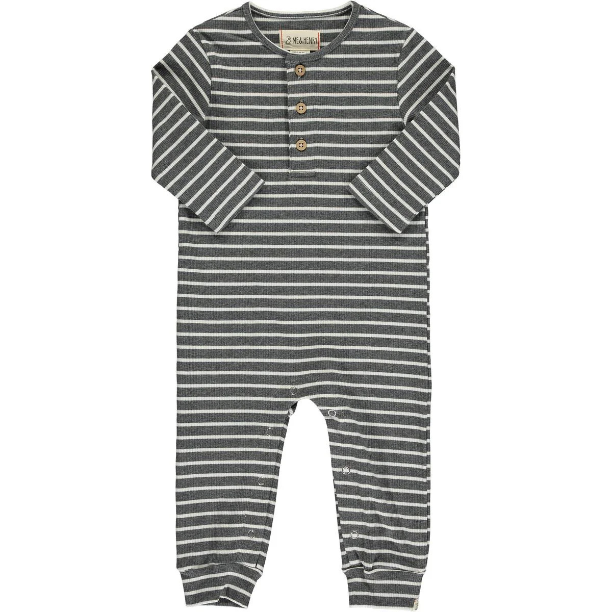 MASON RIB ROMPER - CHARCOAL/CREAM STRIPE 6/9MTH | Simply Carolina
