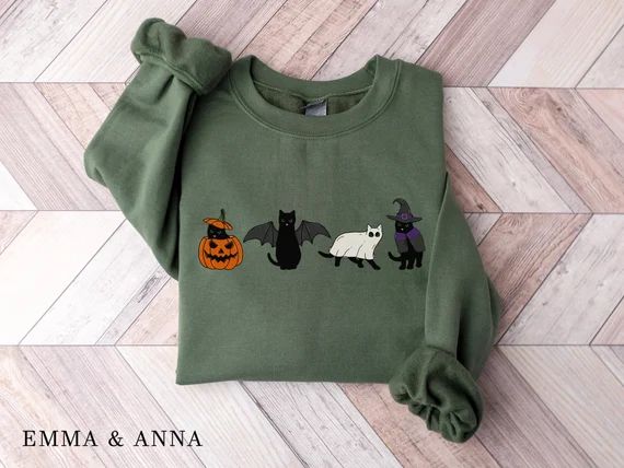 Halloween Sweatshirt Cat Sweatshirt Ghost Shirt Halloween - Etsy | Etsy (US)
