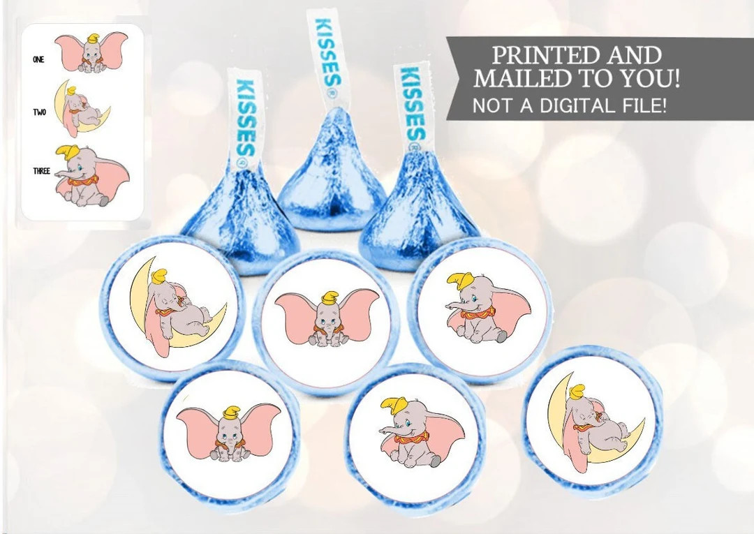 108 Baby Dumbo Elephant Hershey Kiss Stickers Labels, Birthday, Baby Shower Party, Candy Favors -... | Etsy (US)