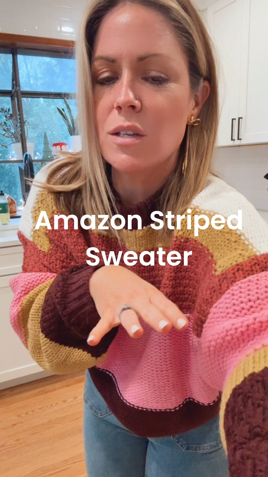 Amazon Striped Sweater! Wearing a S. Runs oversized. On sale! 

#LTKFindsUnder50 #LTKSeasonal #LTKSaleAlert