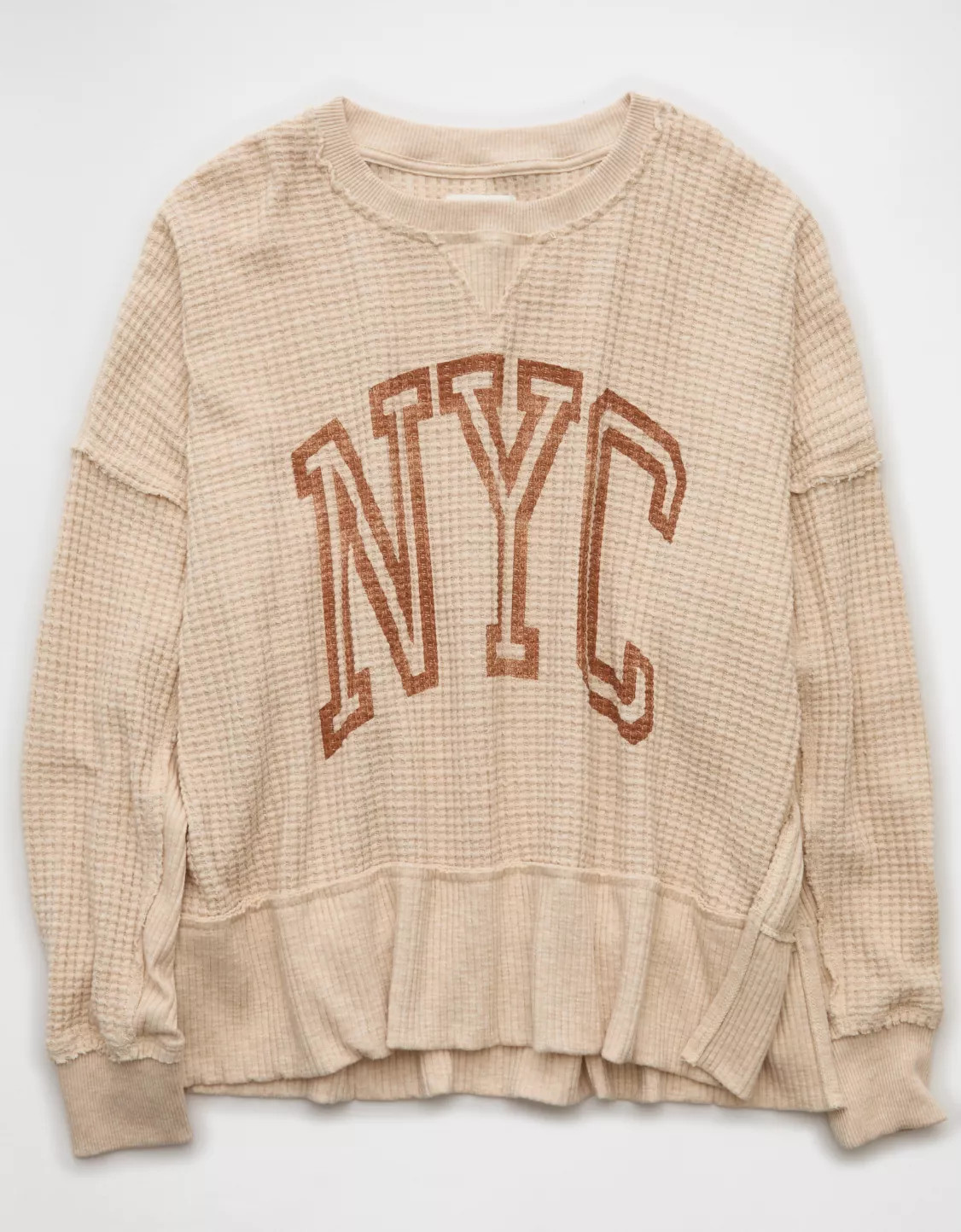 AE Big Hug Crew Neck Waffle Sweatshirt | American Eagle Outfitters (US & CA)