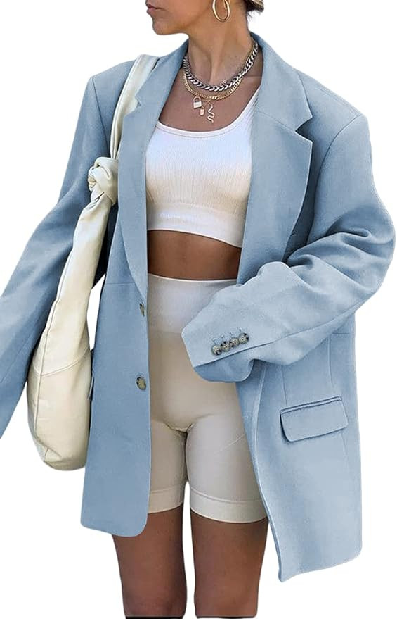 Grlasen Women Casual Elegant Long Sleeve Oversized Lapel Blazers Open Front Solid Work Office Jac... | Amazon (US)