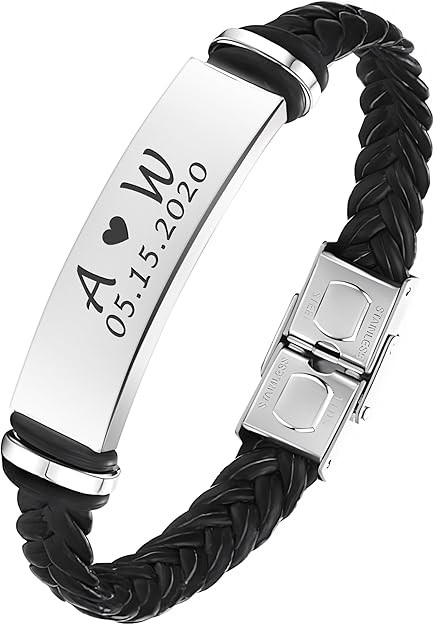 EDSG Personalized Mens Bracelet | Leather Engraved Bracelet Gift for Boyfriend Husband Dad Bestma... | Amazon (US)