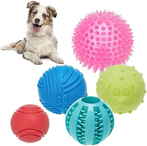 BINGPET Interactive Dog Ball Toys 5 Packs in 1 Set, Functional Pet Rubber Balls, Squeaky Spike Ba... | Amazon (US)