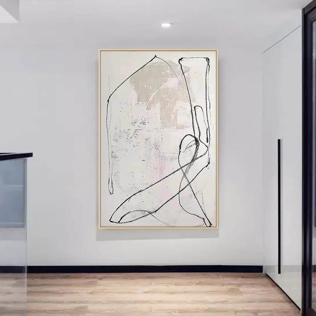 Abstract Beige and Grey Wall Art Painting on Canvas Abstract Minimalist Line Wall Hangings Home A... | Etsy (US)