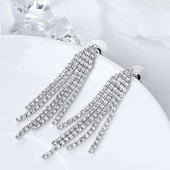 SELOVO Chandelier Tassel Dangle Linear Drop Earrings Party Jewelry Clear Austrian Crystal | Amazon (US)