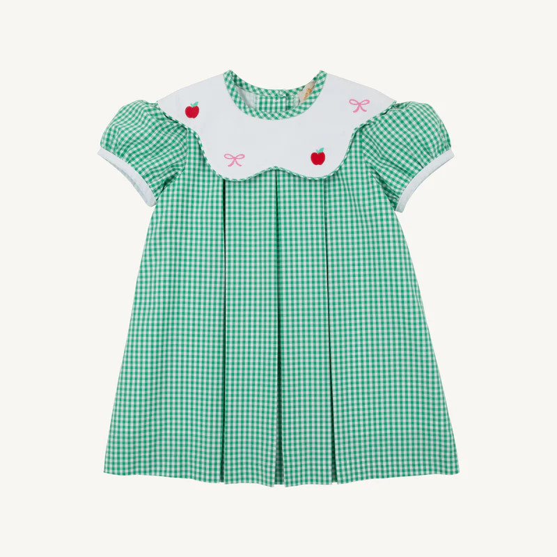 Frenchy Frock - Green Gingham with Apple & Bow Embroidery | The Beaufort Bonnet Company