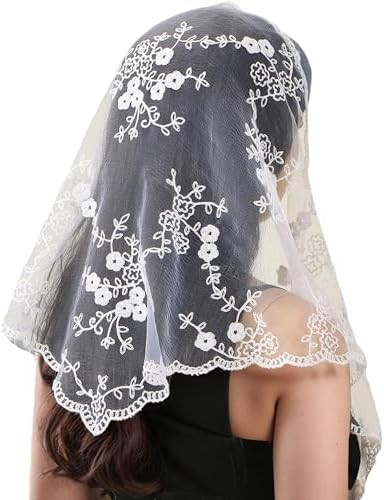 Triangle Veil with Lace Edge, Floral Pattern Sheer Tulle Chapel Bridal Veil for Wedding, Church, ... | Amazon (US)
