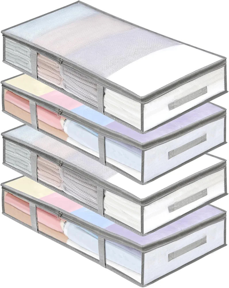 4 Packs Under Bed Storage Containers Bins, Humid-Proof Plastic Underbed Storage Bins, Closet Orga... | Amazon (US)