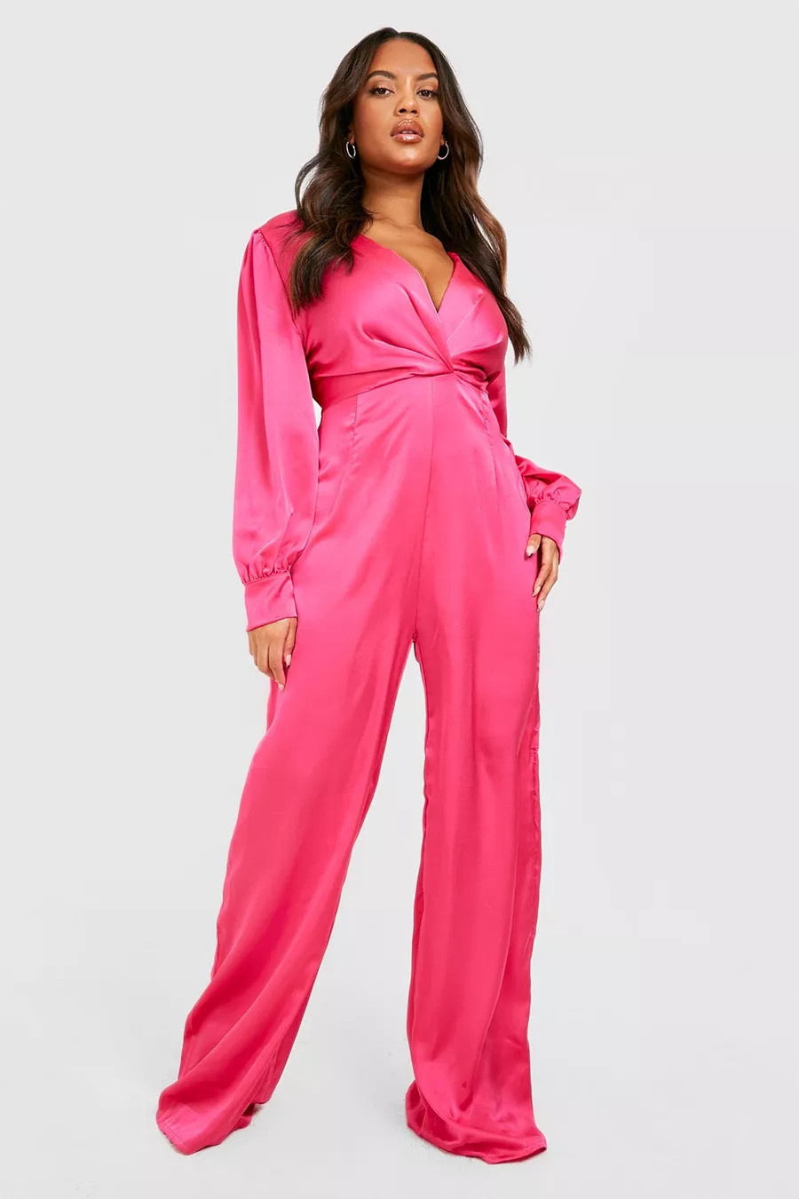 Plus Twist Front Wide Leg Belted Jumpsuit | Boohoo.com (US & CA)