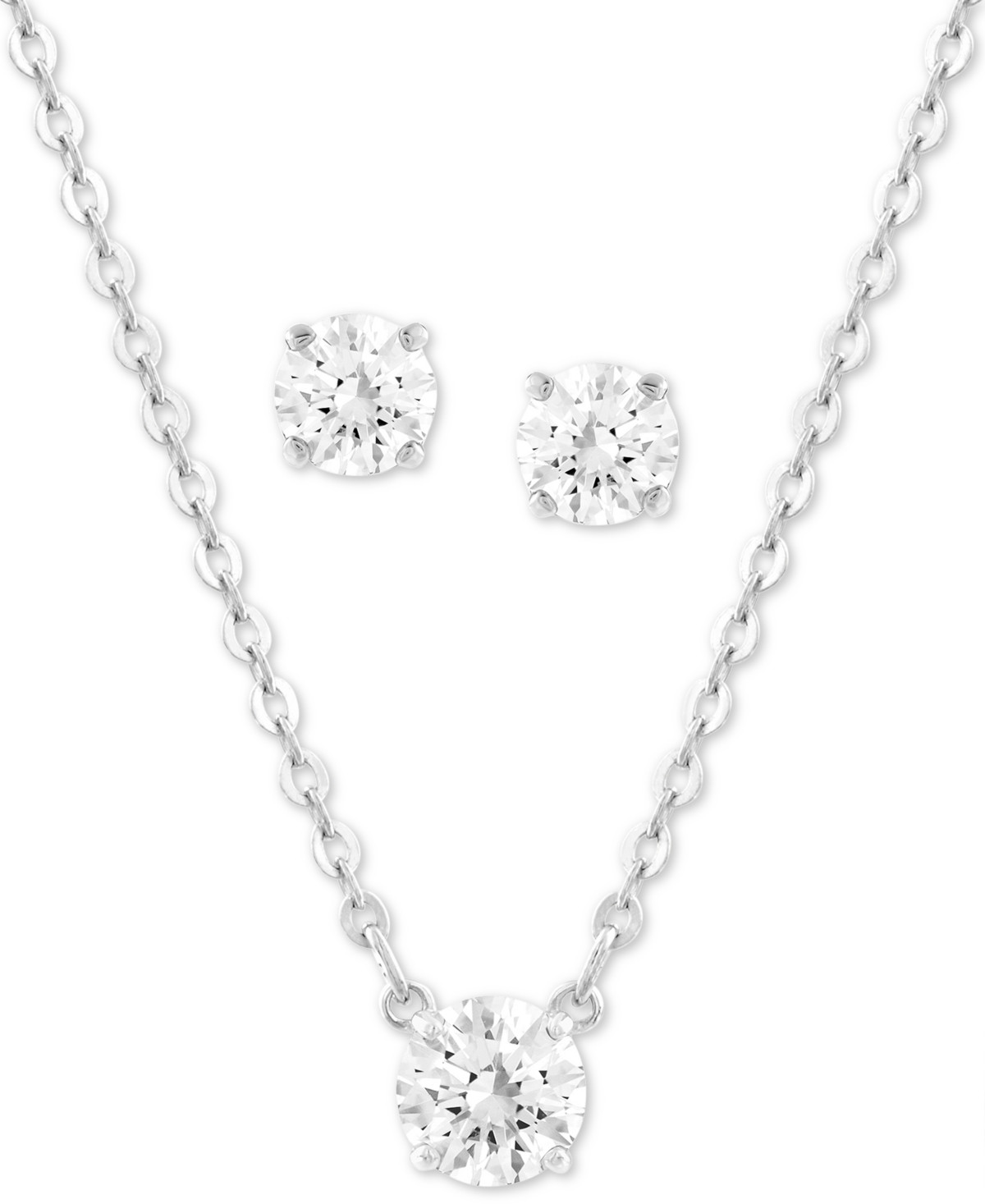 Swarovski Silver-Tone Crystal Pendant Necklace & Stud Earrings Set, 14" + 2" extender | Macys (US)