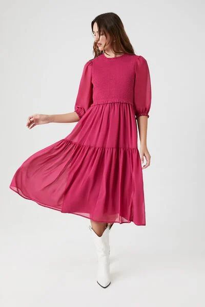 Smocked Chiffon Peasant-Sleeve Dress | Forever 21 | Forever 21 (US)