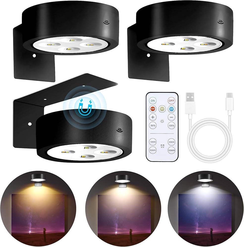 Paquete de 3 luces de imagen para pared, luz LED recargable de pintura con control remoto regulab... | Amazon (US)