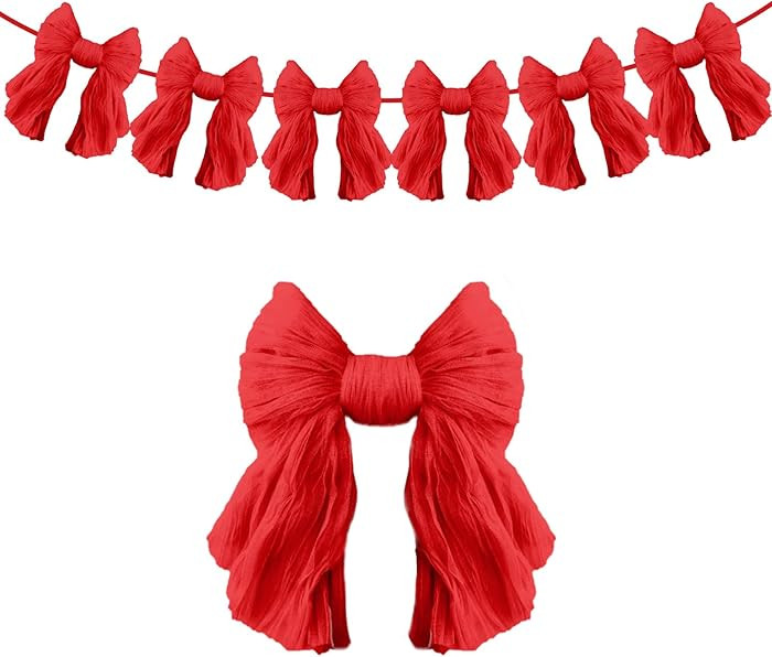 1 String of 6 Red Bows Garland Banner Decoration, Adjustable Pre-Strung Ornaments for Birthday, B... | Amazon (US)