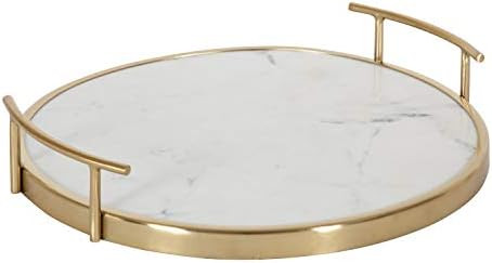 Kate and Laurel Marbury Modern Round Tray, 14 inch Diameter, White Marble and Gold, Contemporary ... | Amazon (US)