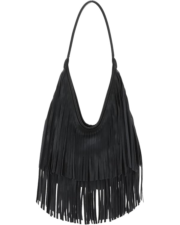 LUI SUI Fringe Hobo Purses for Women Vintage Black Fringe Shoulder Bag Western Tassel Handbags | Amazon (US)