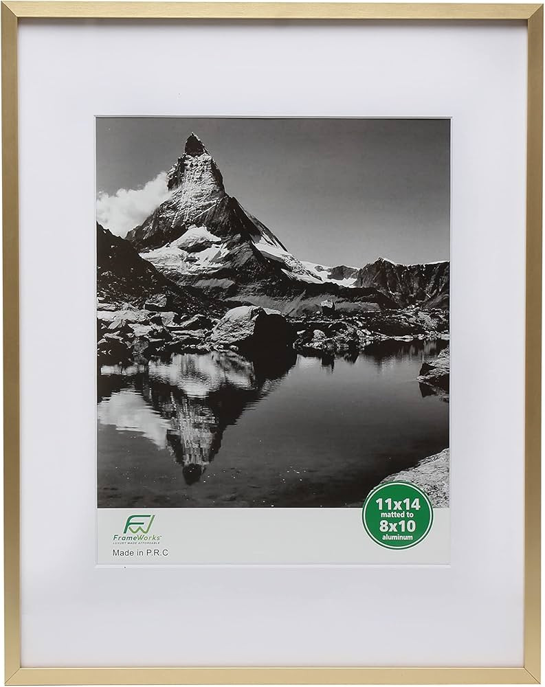 FrameWorks 11”x14” Matted to 8”x10” – Deluxe Brass Gold Aluminum Contemporary Picture F... | Amazon (US)