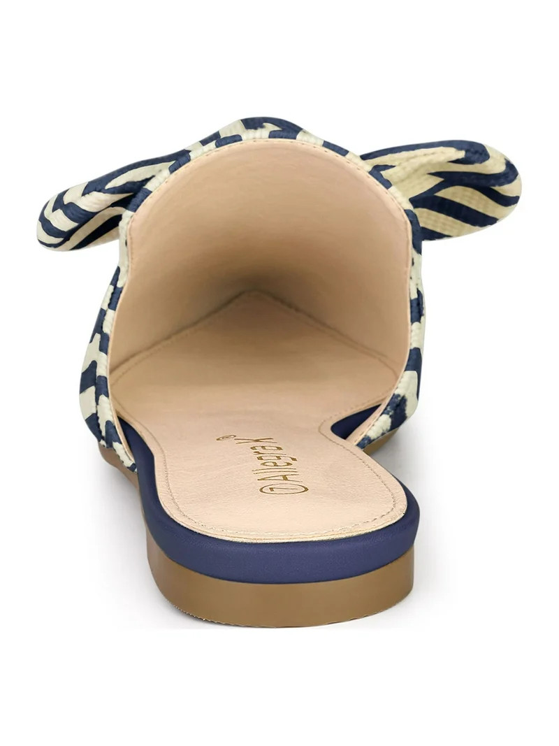 BLISSFUL STEP Women's Pointed Toe Stripe Bow Slide Flats Mules Dark Blue 10 | Walmart (US)