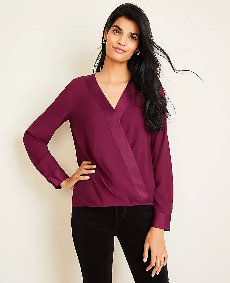 Petite Bubble Hem Wrap Top | Ann Taylor (US)