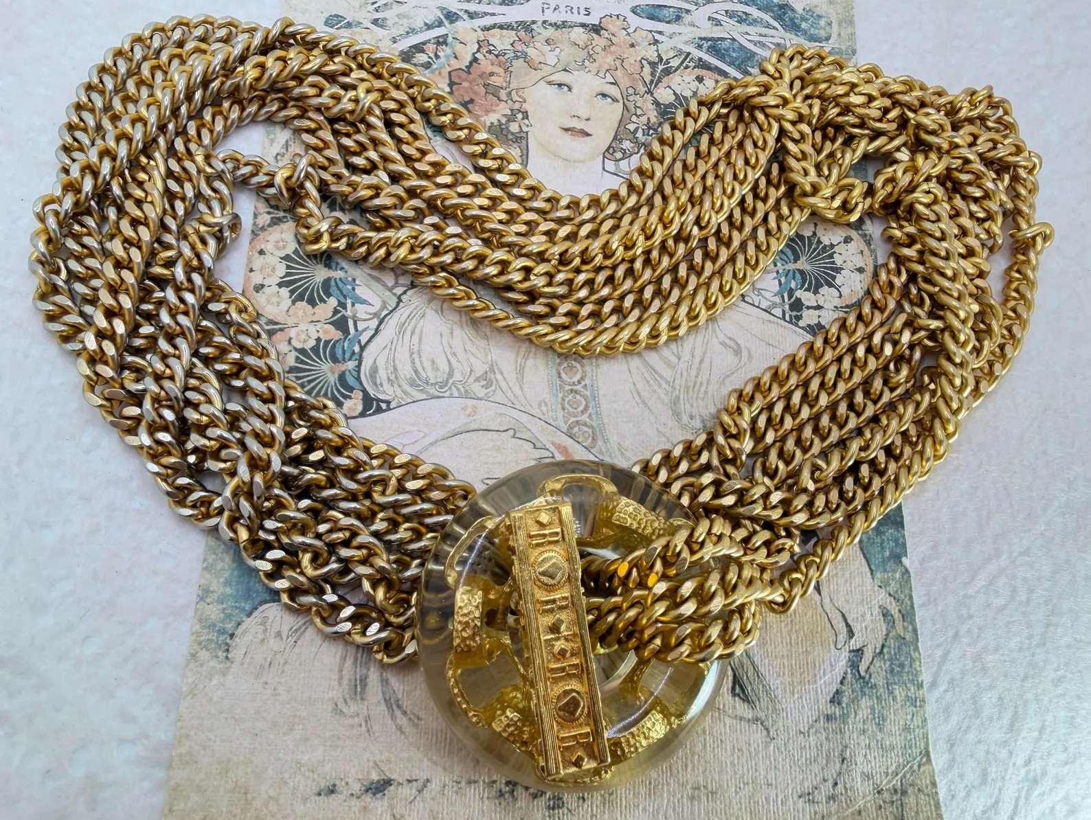 Vintage 1980s/90s Multi strand Chain Necklace with Oversized Resin Toggle Clasp | Etsy (Global)