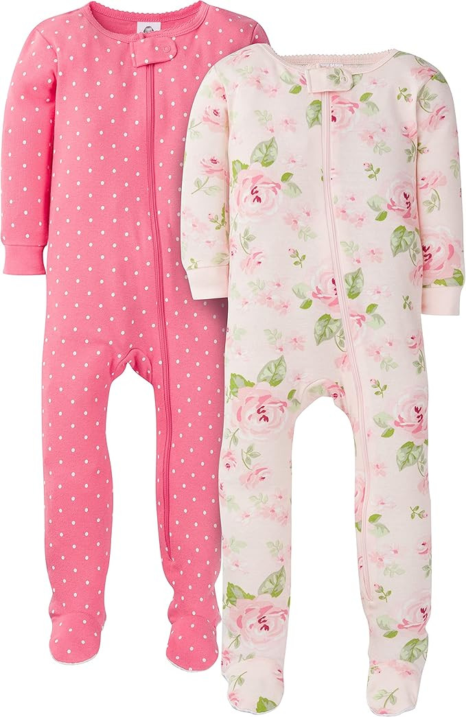 Gerber Baby Girls' 2-Pack Footed Pajamas | Amazon (US)