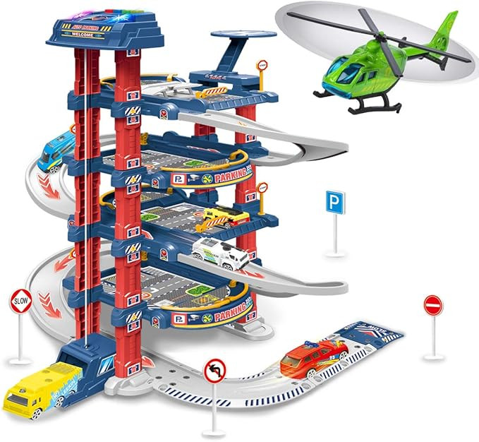 UNIH City Ultimate Garage Toys for Boys, Tower Toy Cars Garage with Electric Elevator, Race Car T... | Amazon (US)