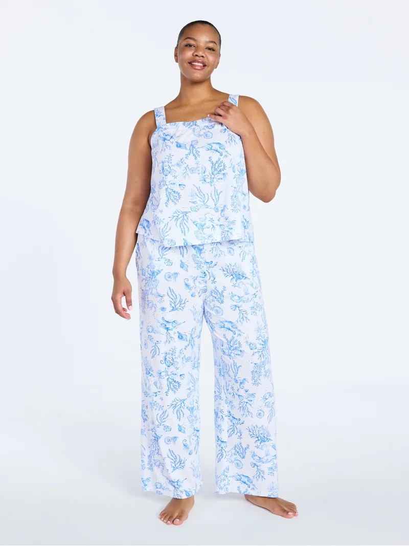 Joyspun Women's Wide Strap Cotton Tank Top and Pants Pajama Set, 2-Piece, Sizes XS-3X | Walmart (US)