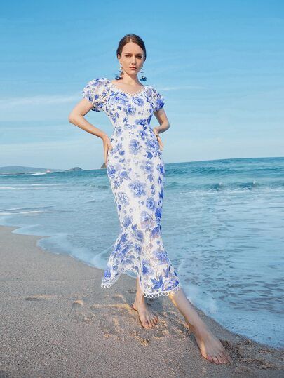 Allover Floral Mermaid Hem Dress | SHEIN