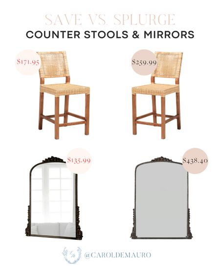Save vs splurge! Get an affordable alternative to these rattan counter stools and black mirrors!
#springrefresh #lookforless #homedecor #affordablefinds

#LTKstyletip #LTKhome #LTKSeasonal
