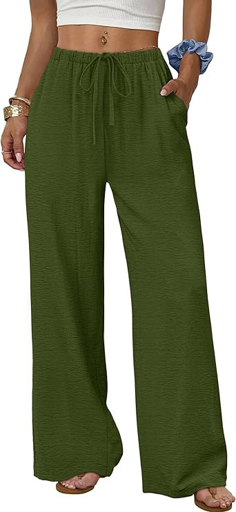 Sampeel Wide Leg Pants for Women Flowy Palazzo Drawstring Elastic Waist Trousers with Pockets Sum... | Amazon (US)