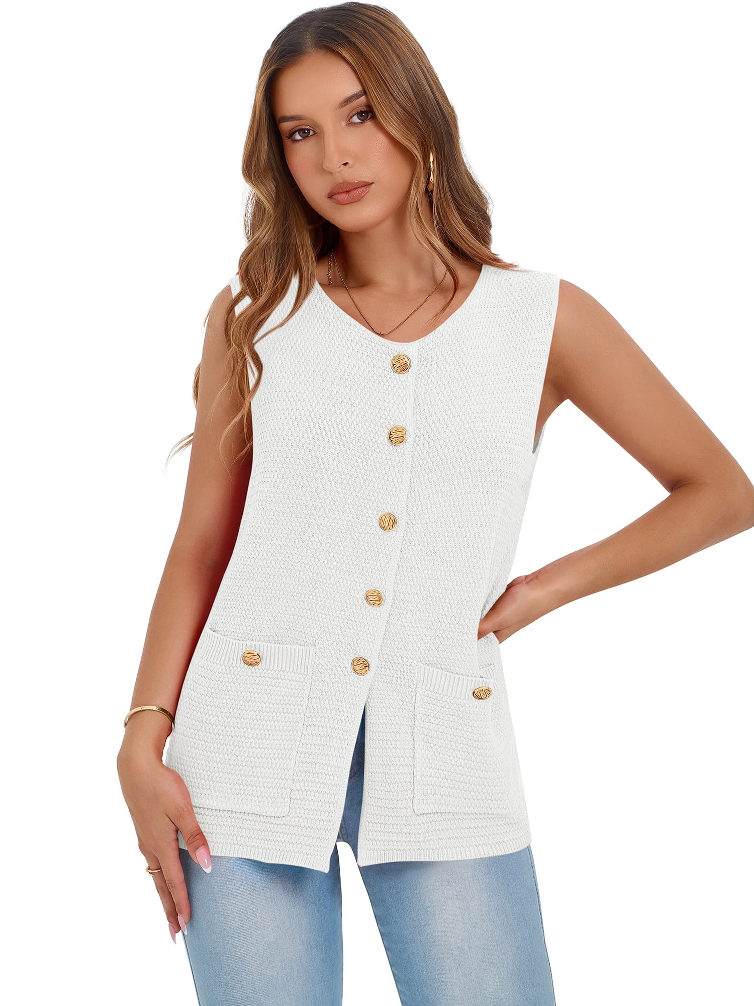 PRETTYGARDEN Women's Button Up Sweater Vest Top, Lightweight, Sizes S-XXL - Walmart.com | Walmart (US)
