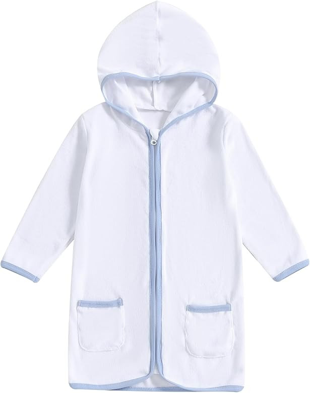 Girls Boys Terry Cloth Swim Cover Up Zip Up Long Sleeve Hooded Bathing Suit Coverup Beach Pool Ro... | Amazon (US)