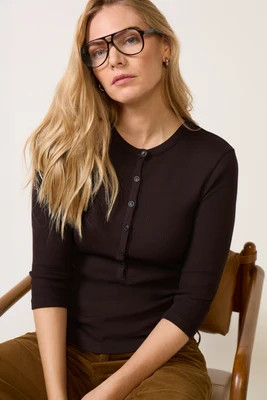 CITIZENS OF HUMANITY Women's Boy Henley Top, Size Large, Chocolate Brown | Evereve