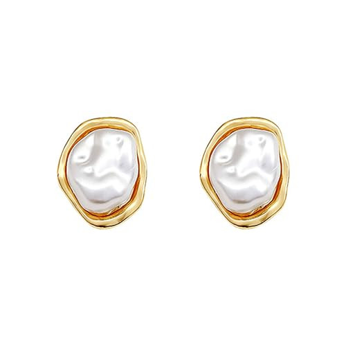 Baroque Pearl Stud Earrings For Women 14k Gold Plated Irregular pearl Earrings Chunky Big Pear Ea... | Amazon (US)