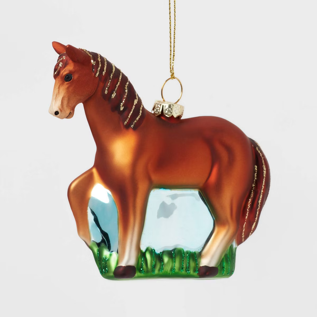 Glass Horse Christmas Tree Ornament Dark Brown - Wondershop™: Shiny Finish, Glittered-Gold Acce... | Target