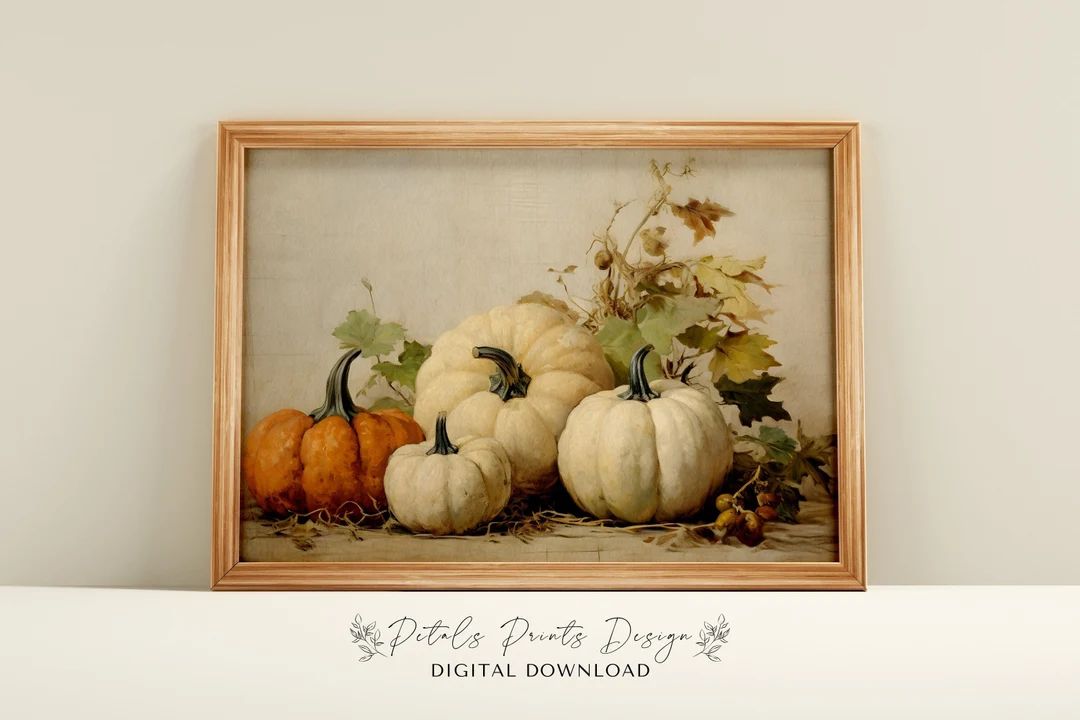 Fall Wall Decor Printable Pumpkin Still Life Painting, Rustic Fall Art, Vintage Autumn Wall Print... | Etsy (US)
