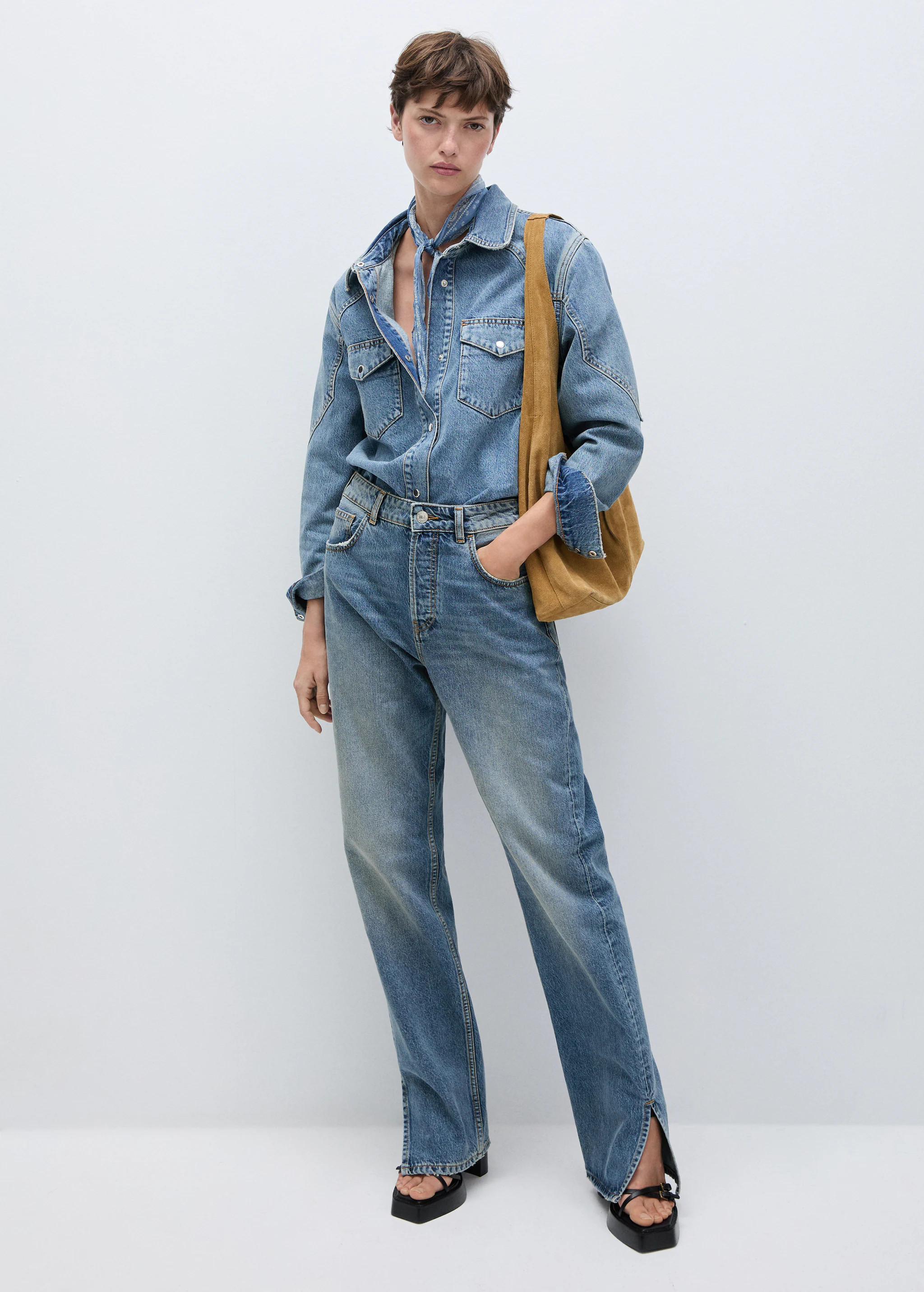 Medium-rise straight jeans with slits - Woman | MANGO USA | MANGO (US)