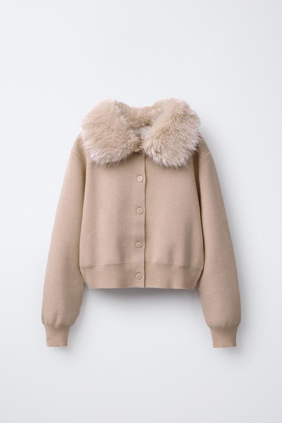 CARDIGAN WITH DETACHABLE FAUX FUR COLLAR | Zara US