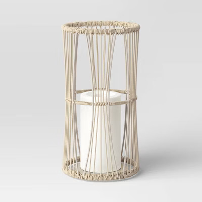 Cylinder Weave Outdoor Lantern with 3" x 5" LED Candle White - Opalhouse™ | Target