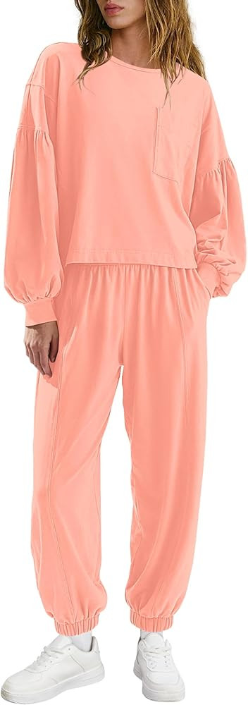 LAMISSCHE Womens Lounge Sets 2 Piece Outfits Matching Sets Long Sleeve Top Jogger Set Airport Tra... | Amazon (US)