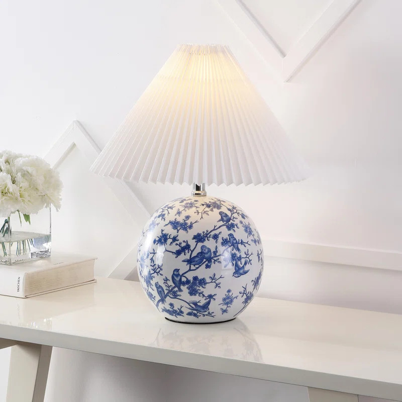 Anastase 19.5" Cottage Classic Chinoiserie Ceramic Orb LED Table Lamp with Pleated Shade | Wayfair North America