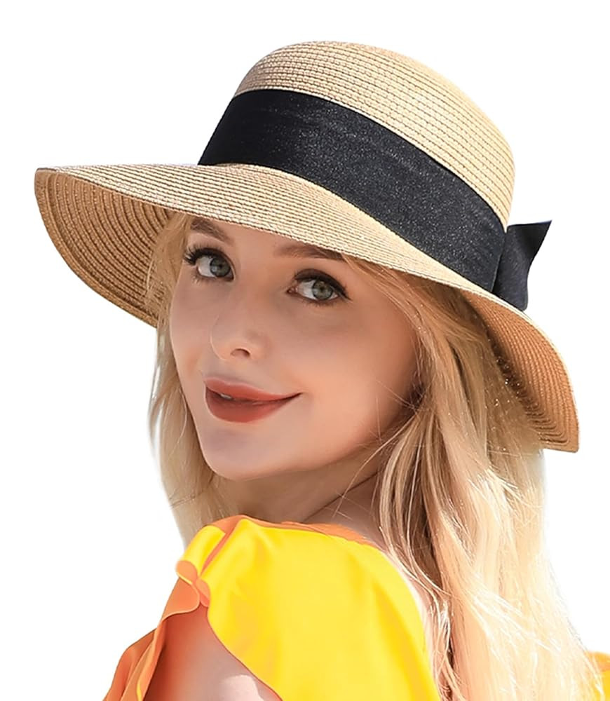 Beach Sun Straw Hats for Women, UPF 50+ UV Sun Protection Wide Brim Summer Straw Hat Foldable Pac... | Amazon (US)