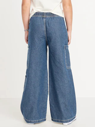 High-Waisted Pull-On Super Wide-Leg Cargo Jeans for Girls | Old Navy (US)