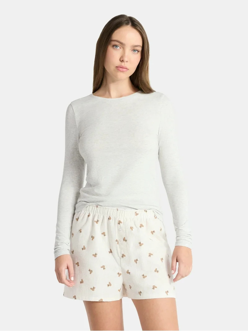 No Boundaries Crewneck Tee with Long Sleeves, Women's - Walmart.com | Walmart (US)