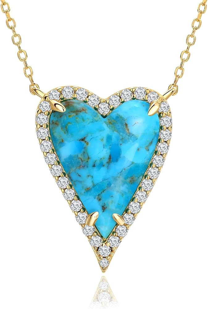 AIBAO 6-18 Cttw Genuine Turquoise/Red Coral/Lapis Lazuli/Malachite Halo Pendant for Women 925 Ste... | Amazon (US)