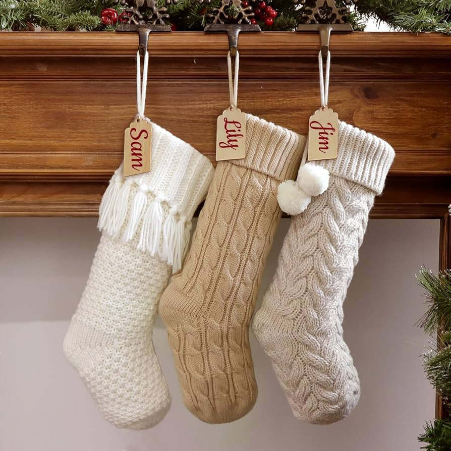 LimBridge Christmas Stockings Cable Knit, 3 Pack 18 inches Large Size Knitted Xmas Stockings, Rus... | Amazon (US)