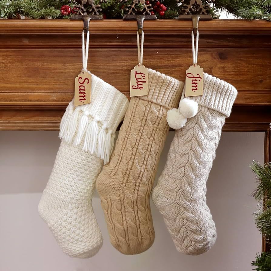 LimBridge Christmas Stockings Cable Knit, 3 Pack 18 inches Large Size Knitted Xmas Stockings, Rus... | Amazon (US)