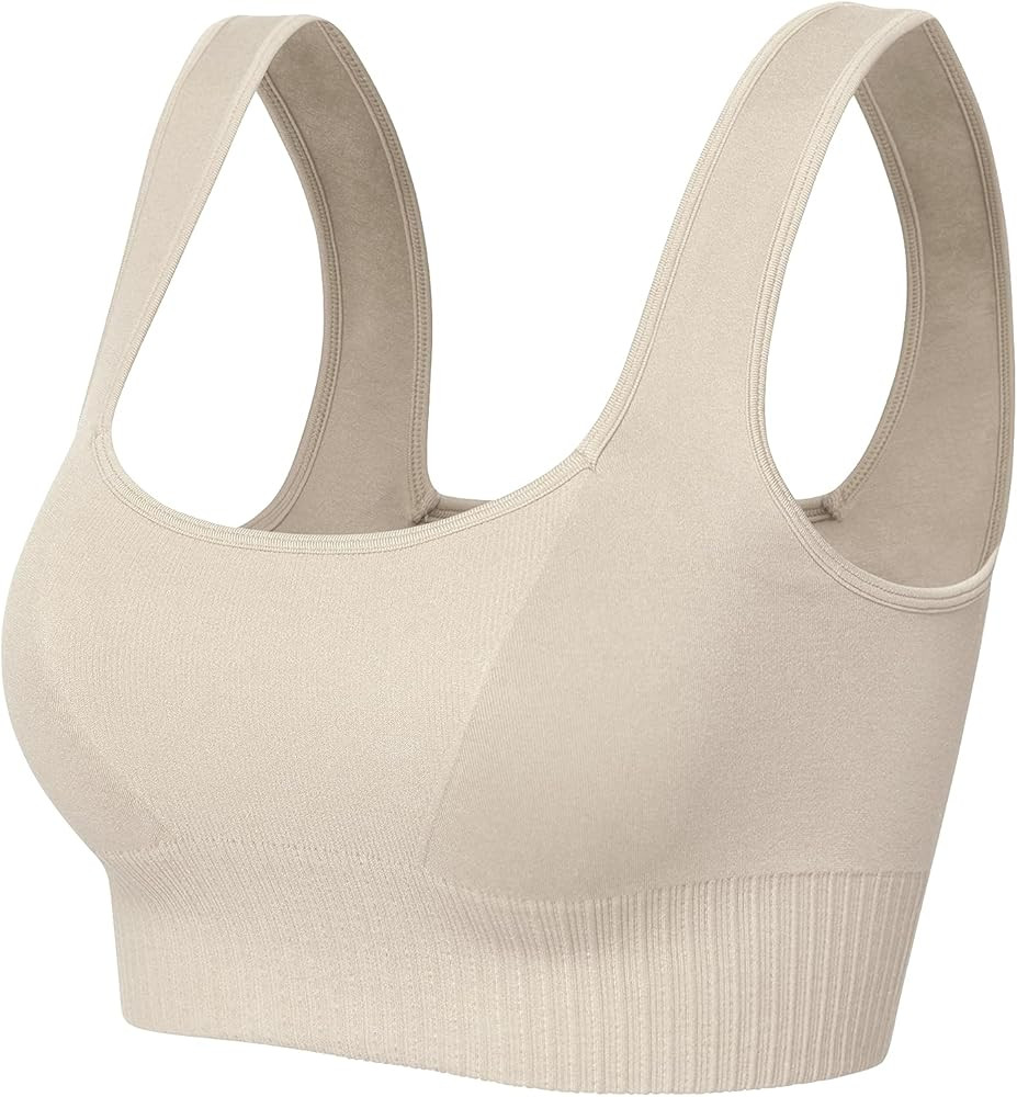 ODODOS Seamless Square Neck Sports Bra for Women Ribbed Crop Tank Casual Low Back Cropped Tops | Amazon (US)